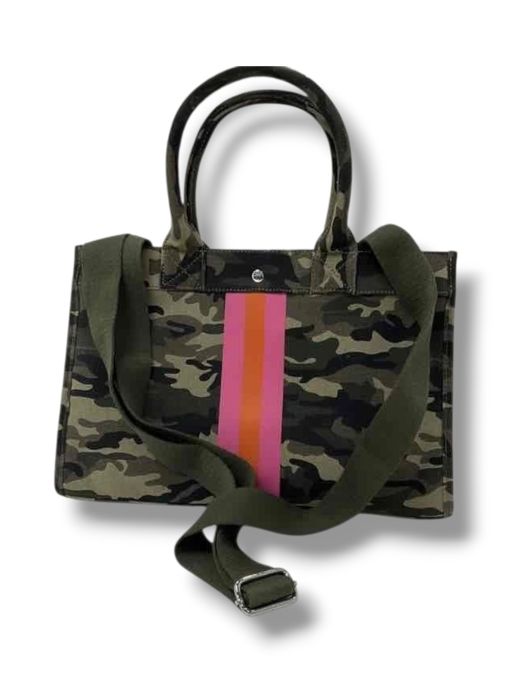 NWOT Milly Kate Camouflage Tote Bag Pink Orange Stripes Canvas Shoulder Bag